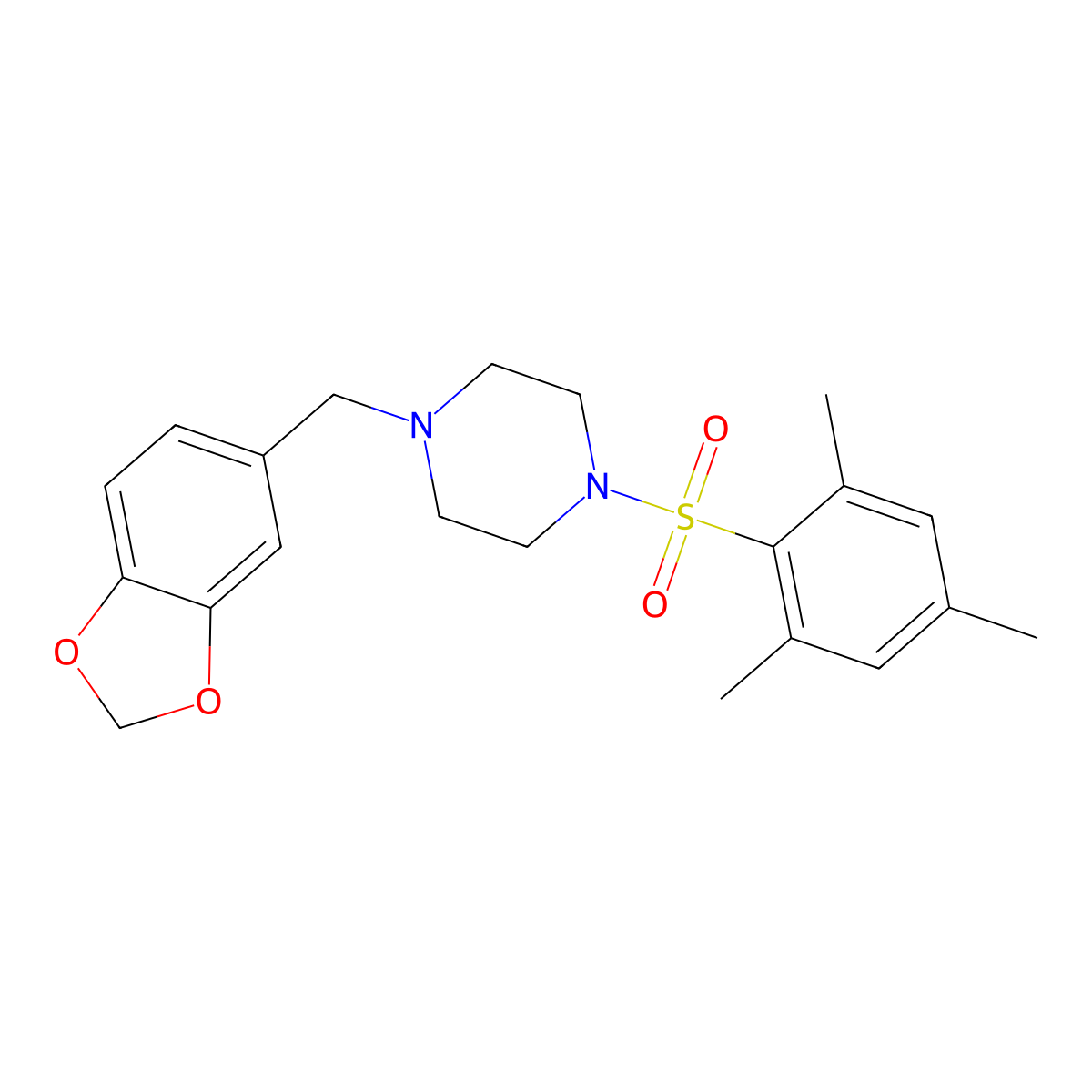1-[(2H-1,3-benzodioxol-5-yl)methyl]-4-(2,4,6-trimethylbenzenesulfonyl)piperazine molecular structure, CAS 349624-04-0