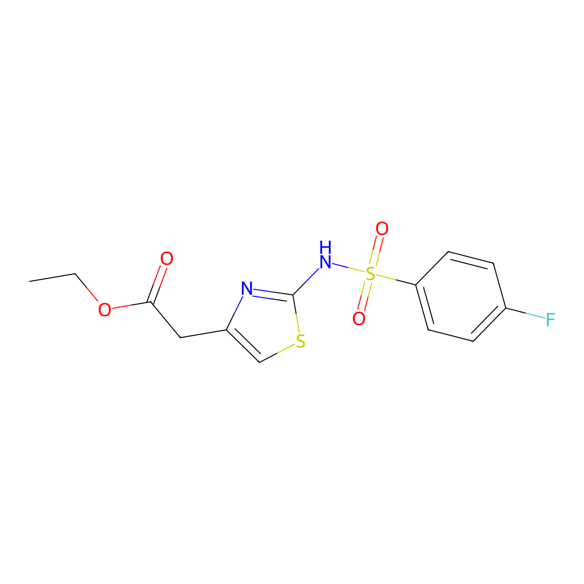 Ethyl (2-{[(4-fluorophenyl)sulfonyl]amino}-1,3-thiazol-4-yl)acetate molecular structure, CAS 349624-50-6
