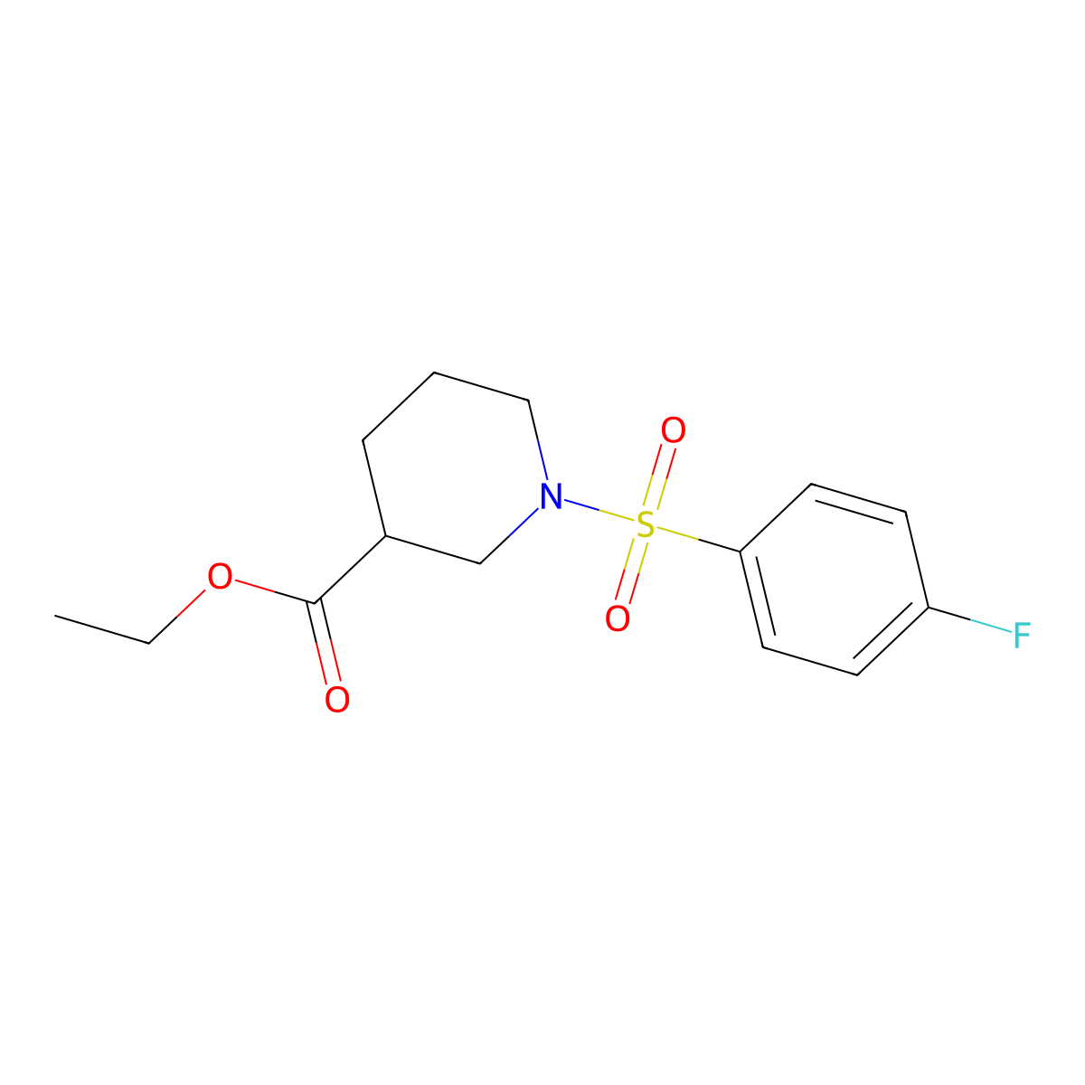 Ethyl 1-((4-fluorophenyl)sulfonyl)piperidine-3-carboxylate molecular structure, CAS 349624-53-9