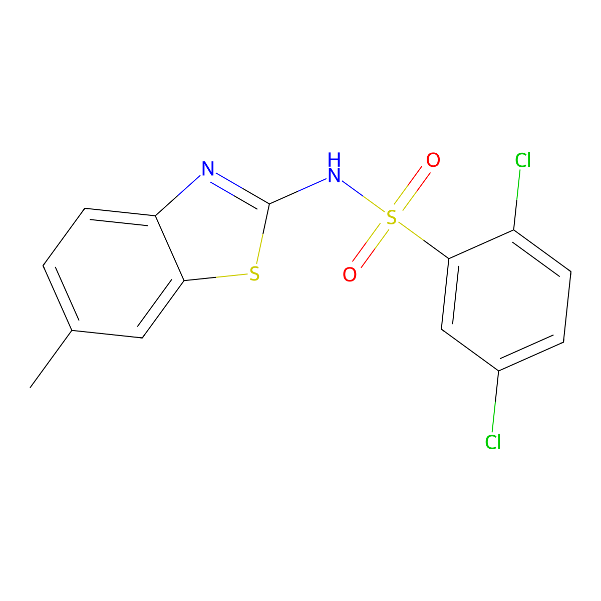 2,5-dichloro-N-(6-methyl-1,3-benzothiazol-2-yl)benzenesulfonamide molecular structure, CAS 349625-16-7