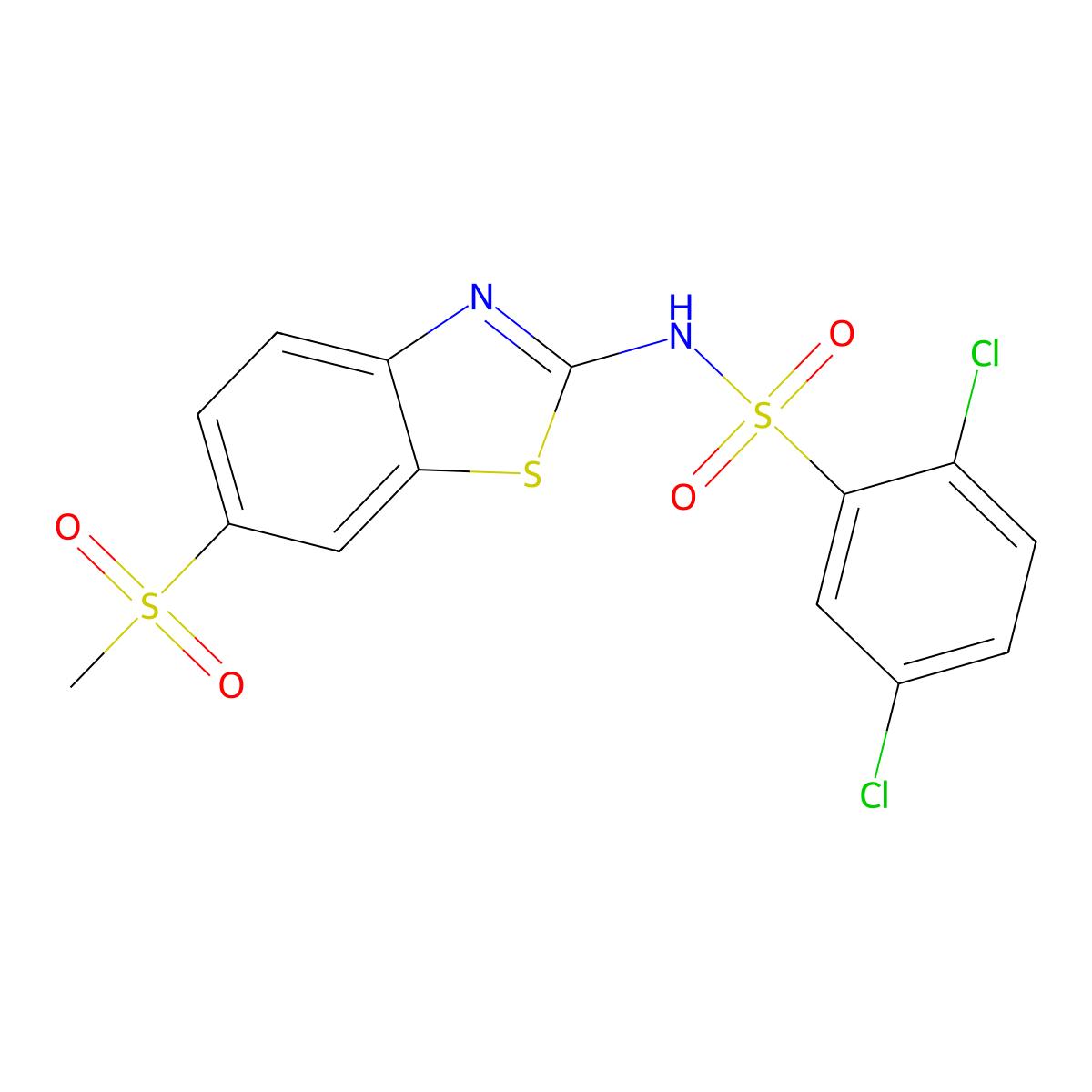 2,5-dichloro-N-[6-(methylsulfonyl)-1,3-benzothiazol-2-yl]benzenesulfonamide molecular structure, CAS 349625-44-1