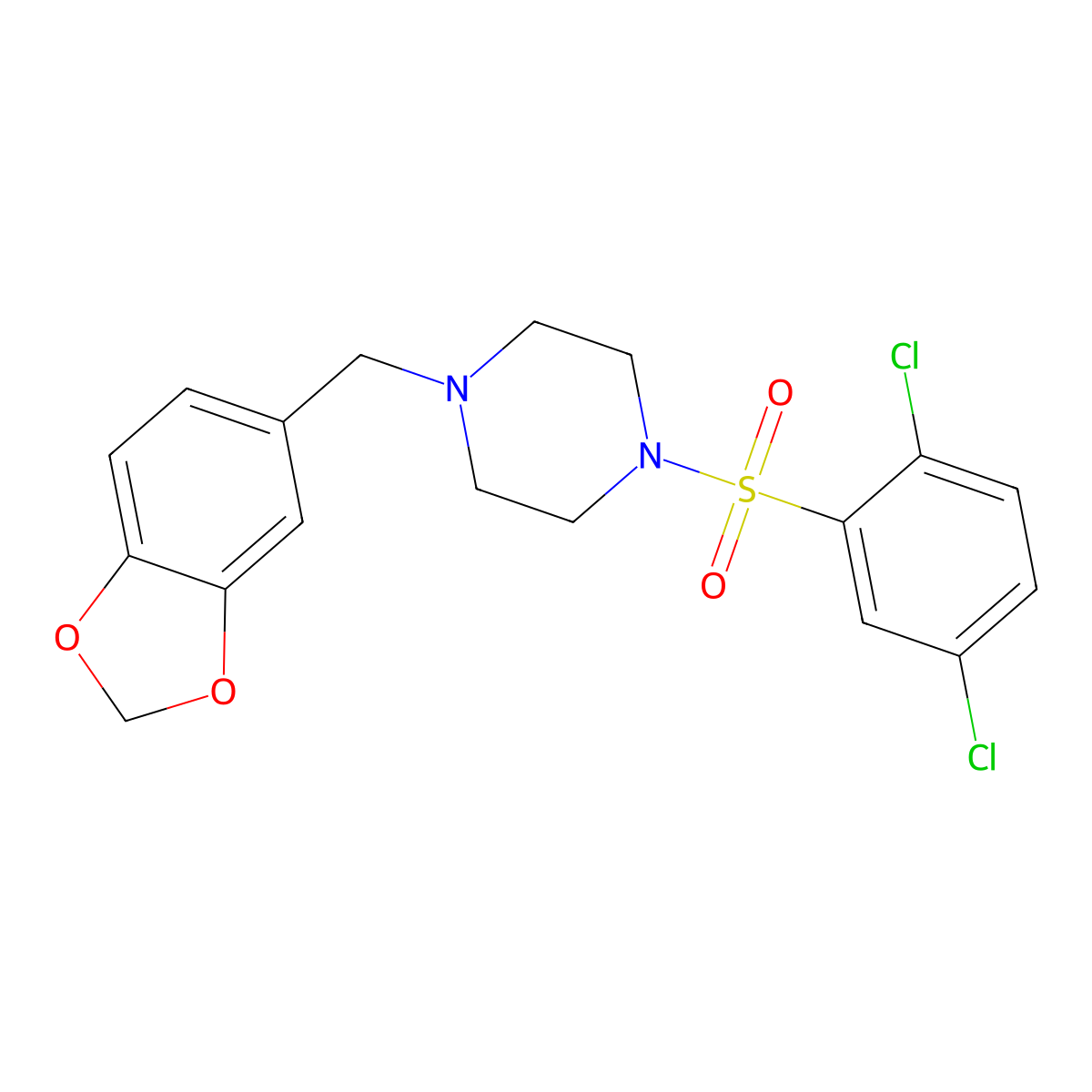 1-(1,3-Benzodioxol-5-ylmethyl)-4-[(2,5-dichlorophenyl)sulfonyl]piperazine molecular structure, CAS 349625-52-1