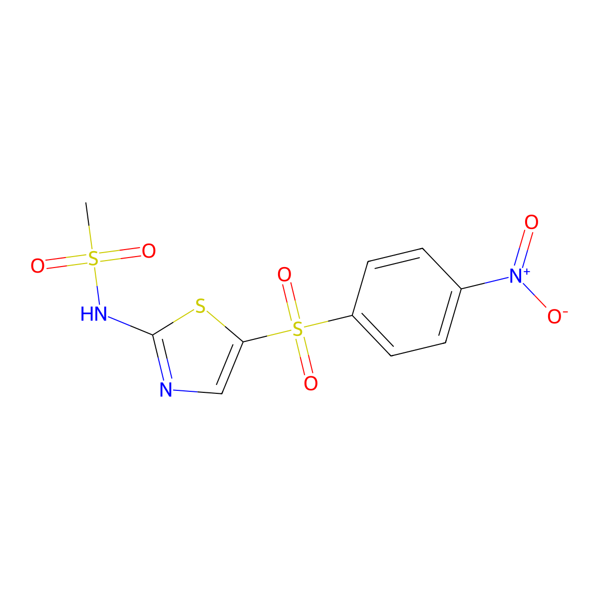 N-[5-(4-nitrophenyl)sulfonyl-1,3-thiazol-2-yl]methanesulfonamide molecular structure, CAS 349626-01-3