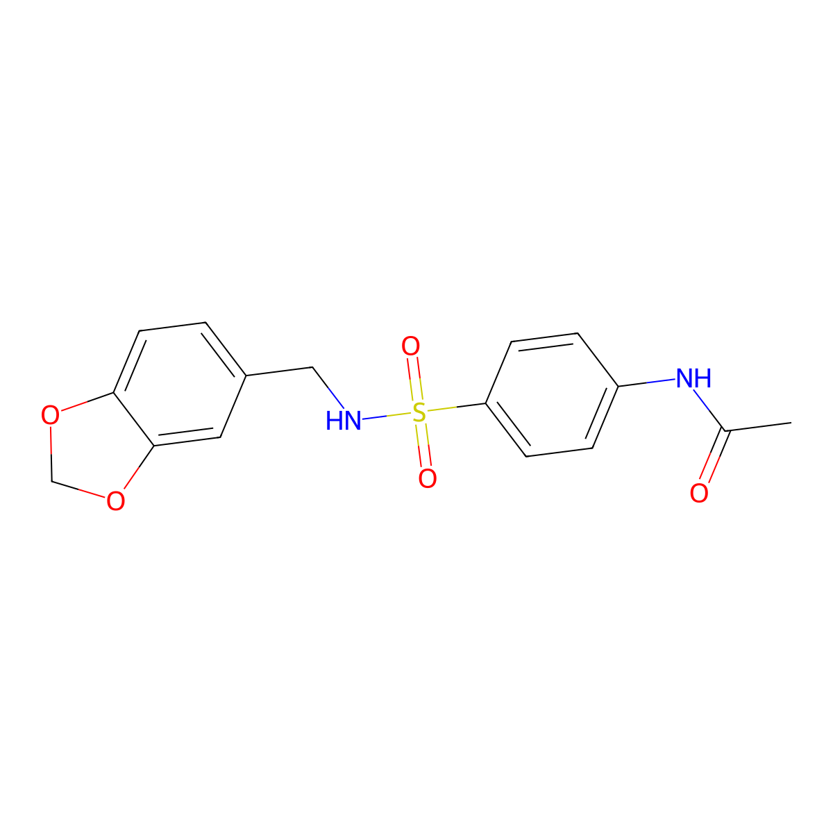 N-{4-[(1,3-benzodioxol-5-ylmethyl)sulfamoyl]phenyl}acetamide molecular structure, CAS 349626-45-5