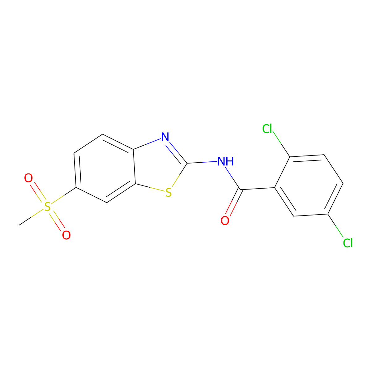 2,5-dichloro-N-(6-(methylsulfonyl)benzo[d]thiazol-2-yl)benzamide molecular structure, CAS 349627-09-4
