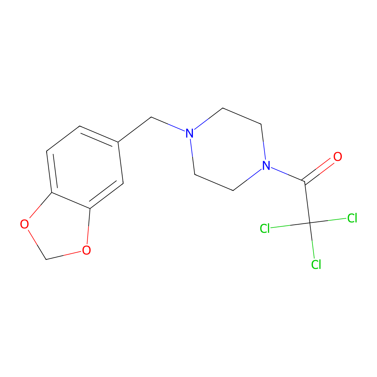 1-[4-(1,3-Benzodioxol-5-ylmethyl)piperazin-1-yl]-2,2,2-trichloroethanone molecular structure, CAS 349637-15-6