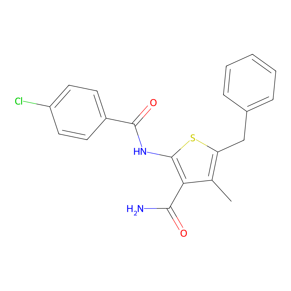 5-Benzyl-2-[(4-chlorobenzoyl)amino]-4-methyl-3-thiophenecarboxamide molecular structure, CAS 349637-88-3