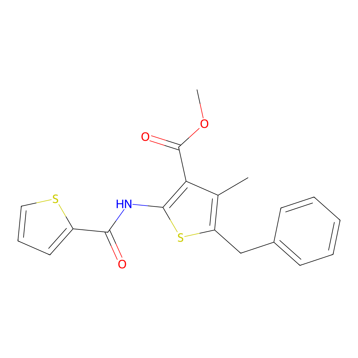 Methyl 5-benzyl-4-methyl-2-[(2-thienylcarbonyl)amino]-3-thiophenecarboxylate molecular structure, CAS 349640-73-9