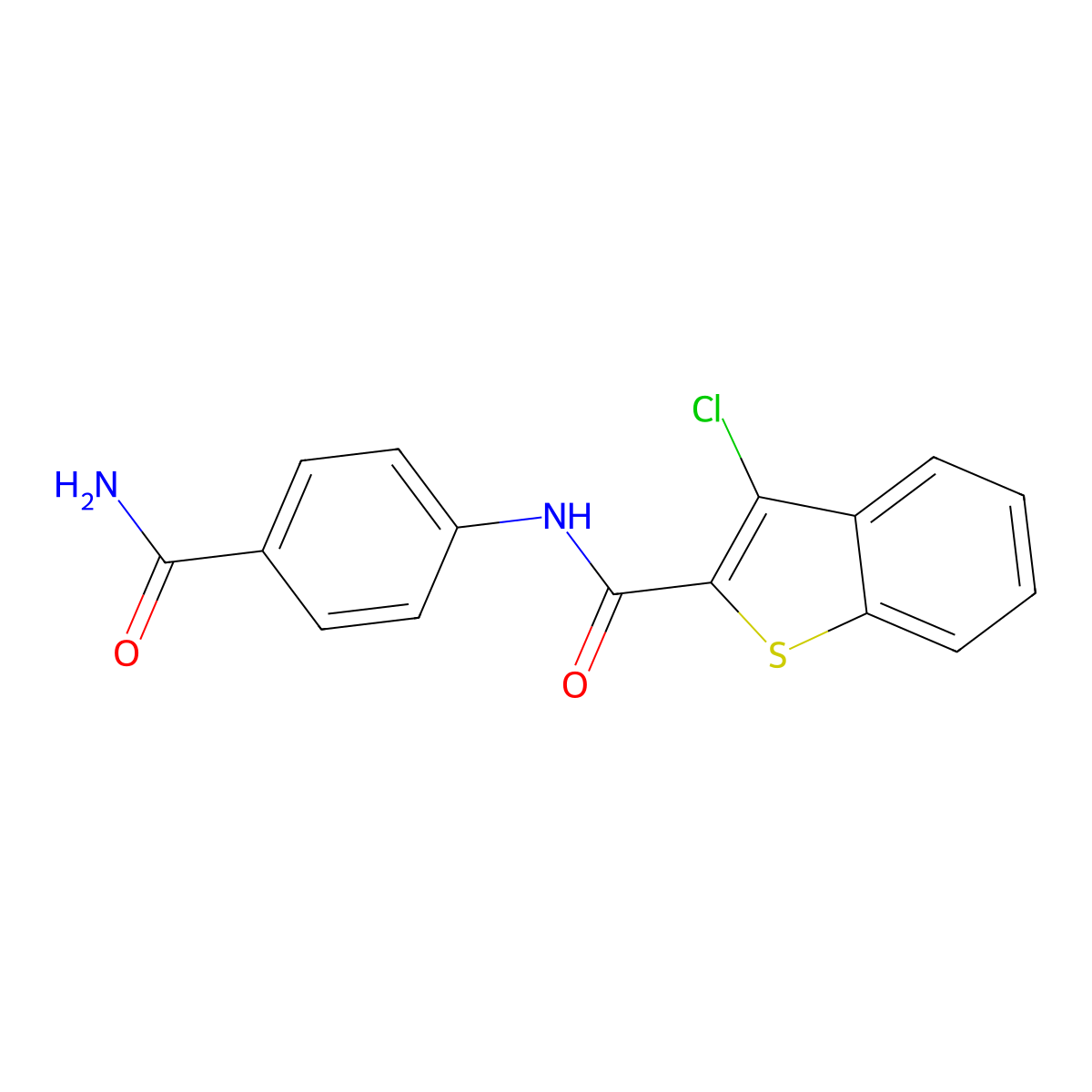 N-(4-carbamoylphenyl)-3-chloro-1-benzothiophene-2-carboxamide molecular structure, CAS 349643-60-3