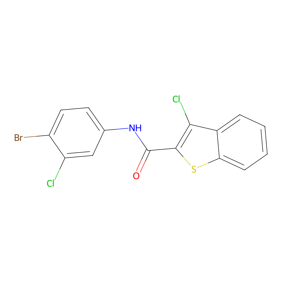 N-(4-bromo-3-chlorophenyl)-3-chloro-1-benzothiophene-2-carboxamide molecular structure, CAS 349643-62-5