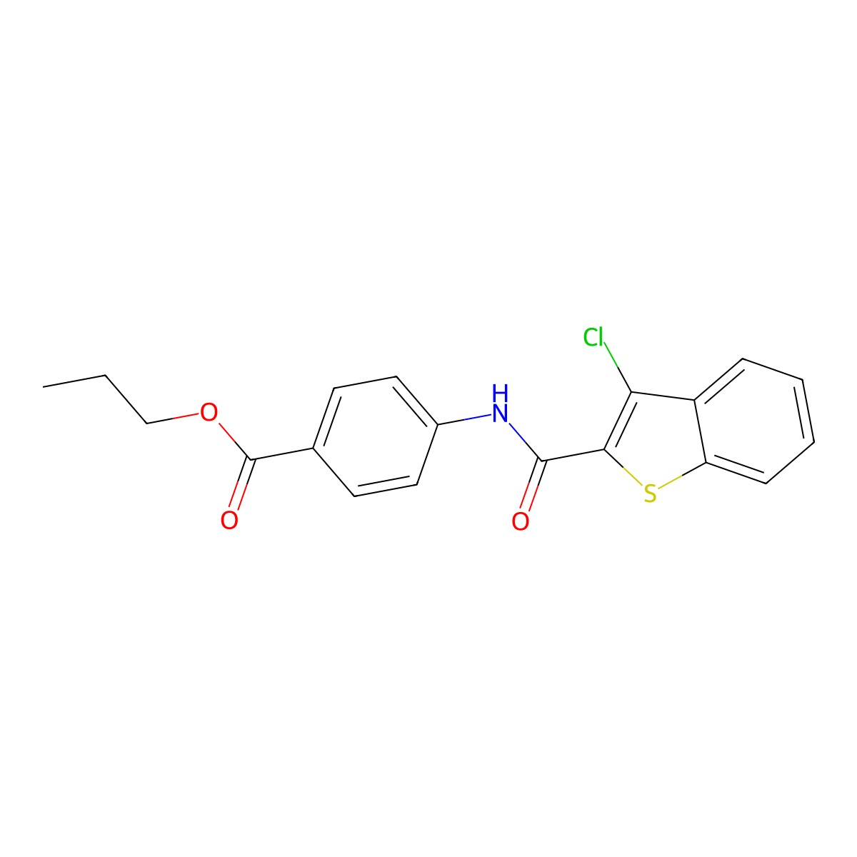 Propyl 4-{[(3-chloro-1-benzothien-2-yl)carbonyl]amino}benzoate molecular structure, CAS 349643-64-7