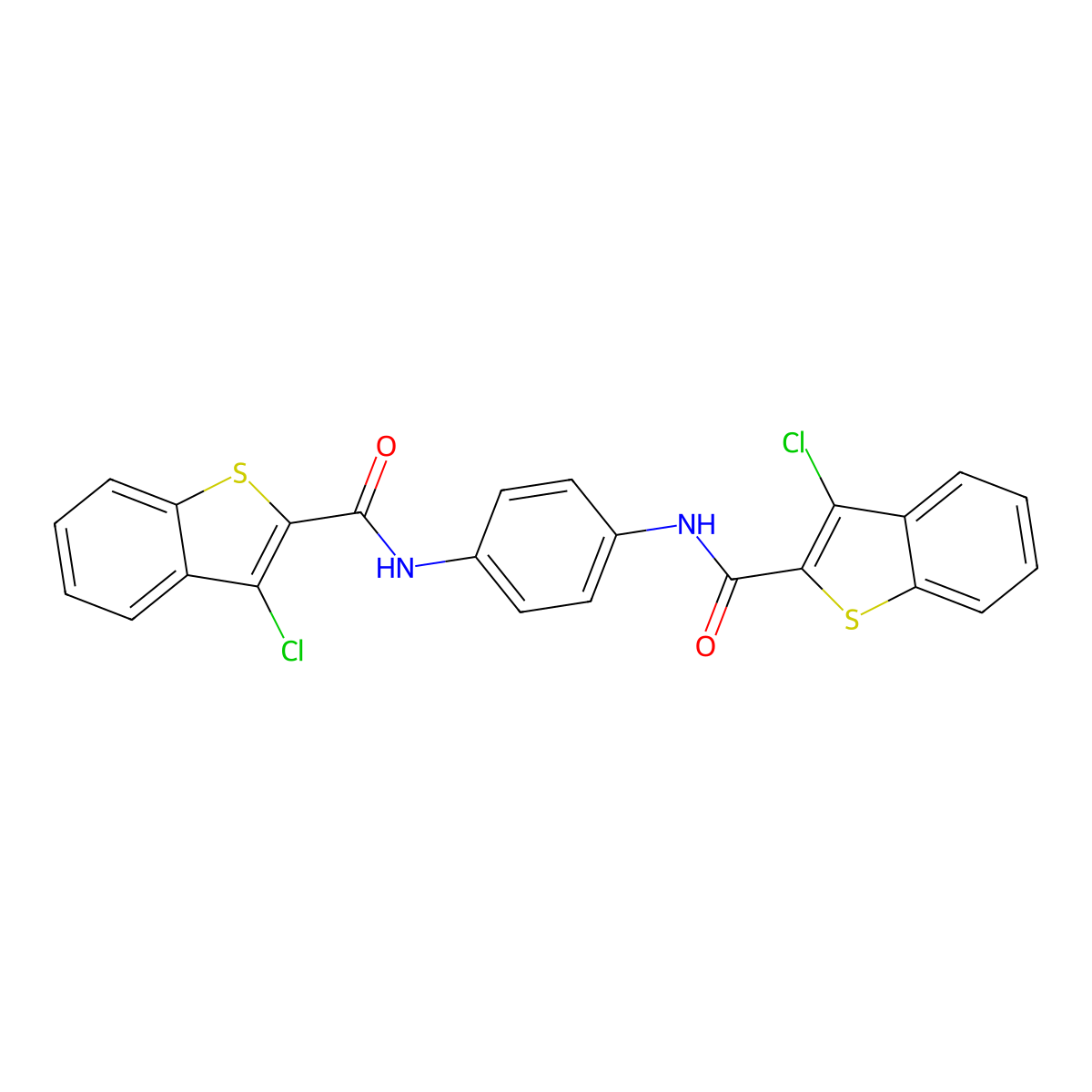 3-chloro-N-[4-[(3-chloro-1-benzothiophene-2-carbonyl)amino]phenyl]-1-benzothiophene-2-carboxamide molecular structure, CAS 349643-87-4