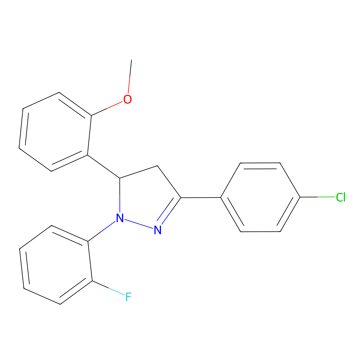 5-(4-Chlorophenyl)-2-(2-fluorophenyl)-3-(2-methoxyphenyl)-3,4-dihydropyrazole molecular structure, CAS 349653-97-0