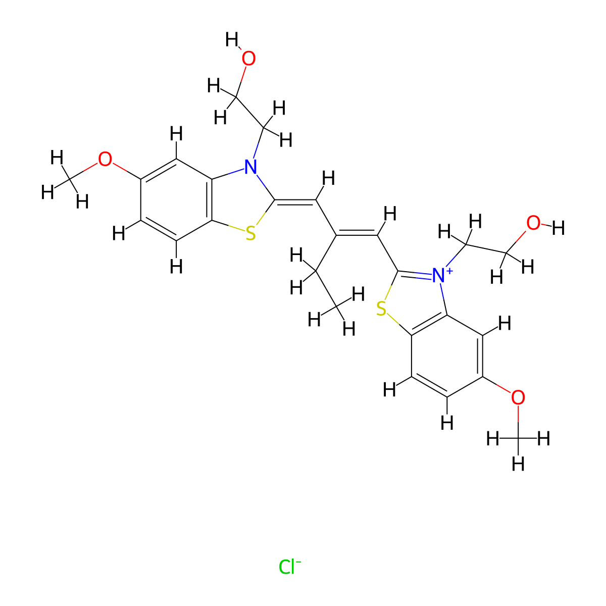 3,3'-Di(2-hydroxyethyl)-5,5'-dimethoxy-9-ethylthiacarbocyanine chloride molecular structure, CAS 34979-98-1