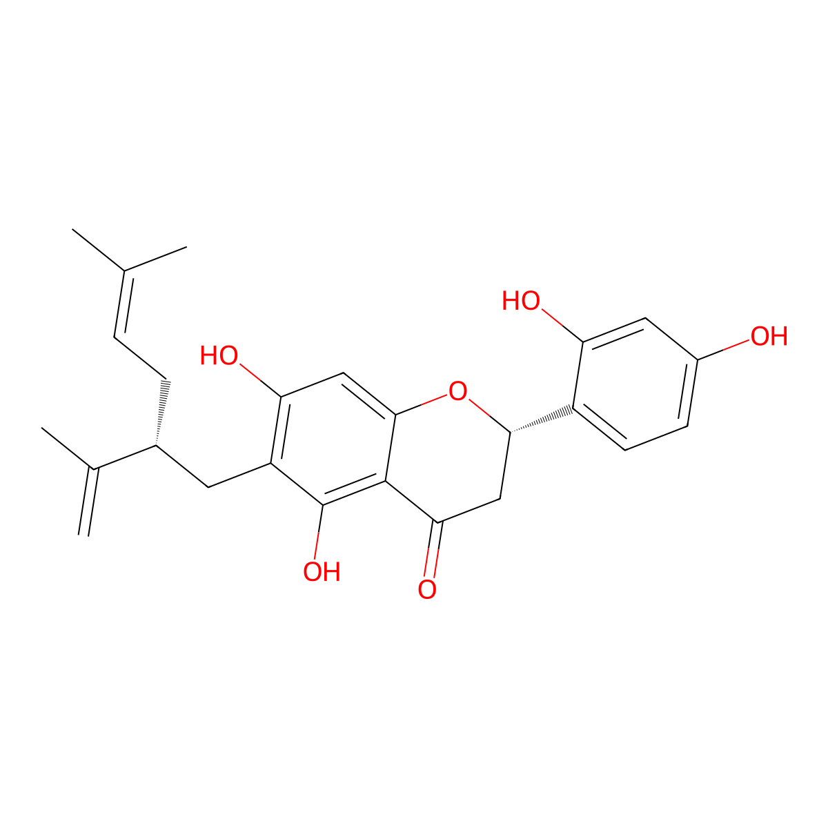 2-(2,4-Dihydroxyphenyl)-5,7-dihydroxy-6-[5-methyl-2-(prop-1-en-2-yl)hex-4-en-1-yl]-2,3-dihydro-4H-1-benzopyran-4-one molecular structure, CAS 34981-24-3