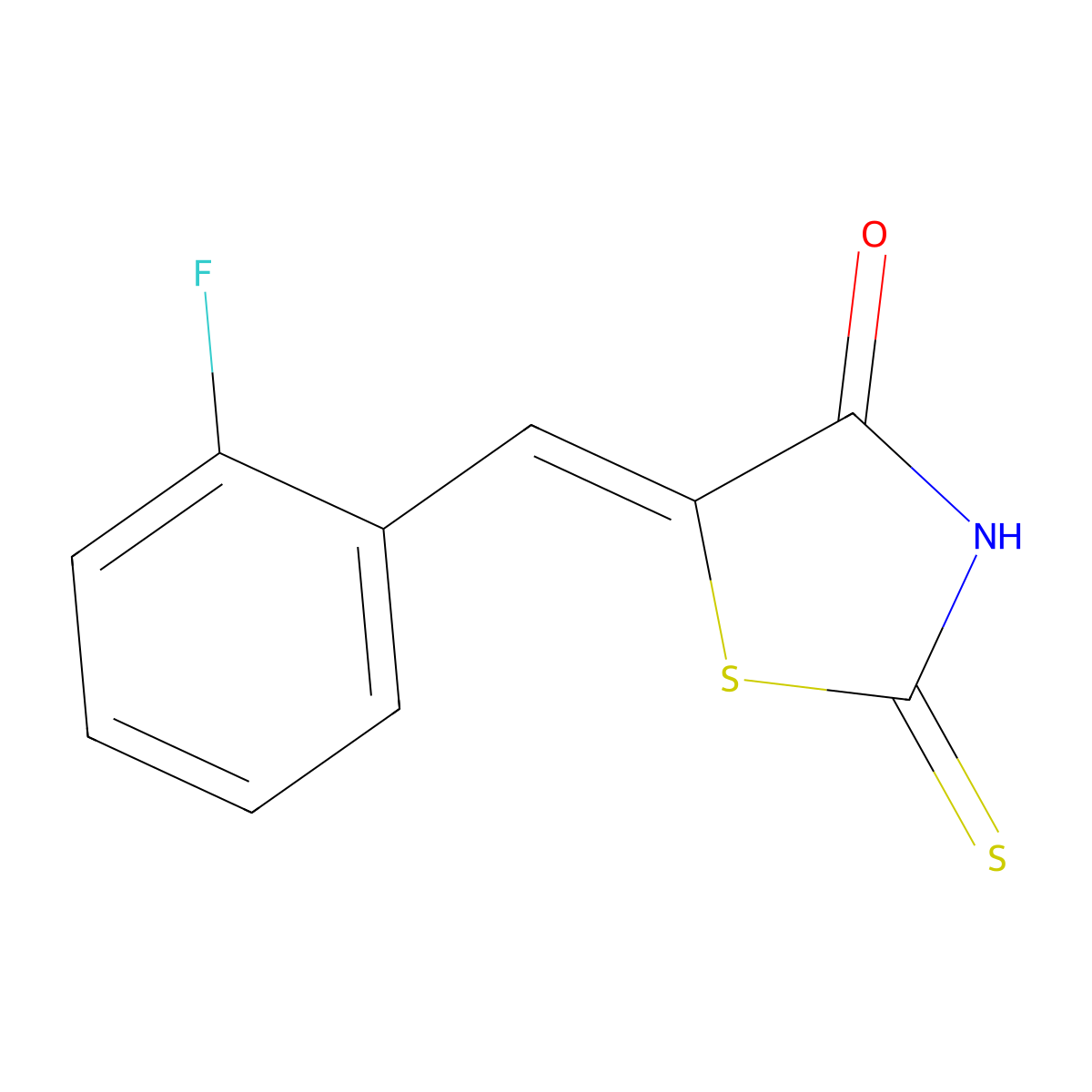 5-[(2-Fluorophenyl)methylidene]-2-sulfanylidene-1,3-thiazolidin-4-one molecular structure, CAS 350-22-1