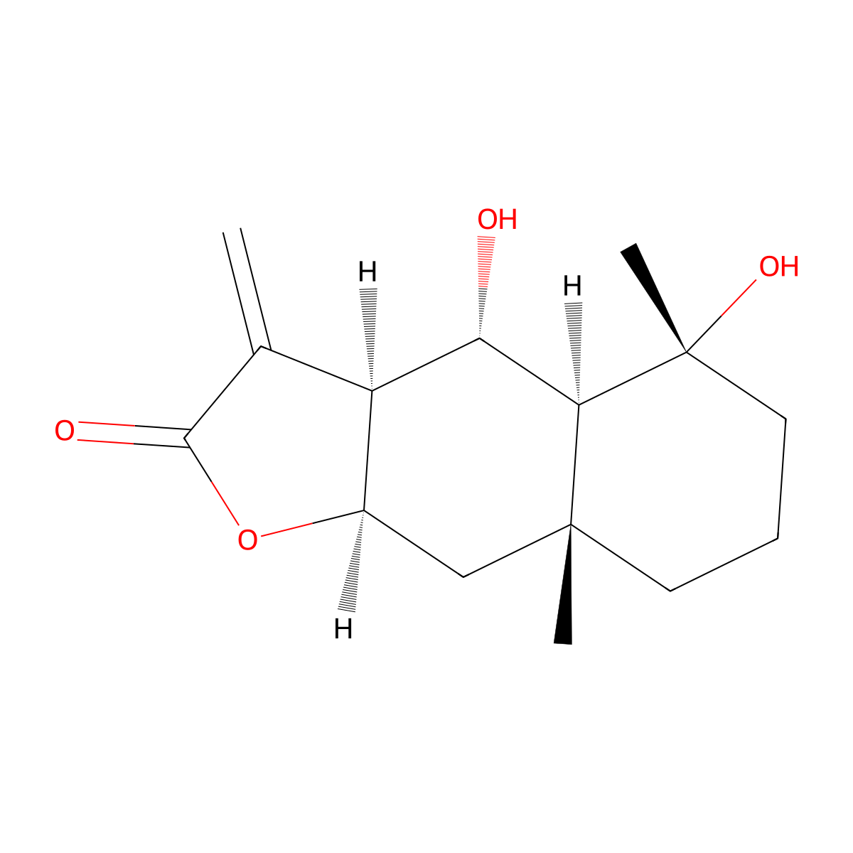 4alpha,6alpha-Dihydroxyeudesm-11(13)-en-12,8beta-olide molecular structure, CAS 35001-19-5