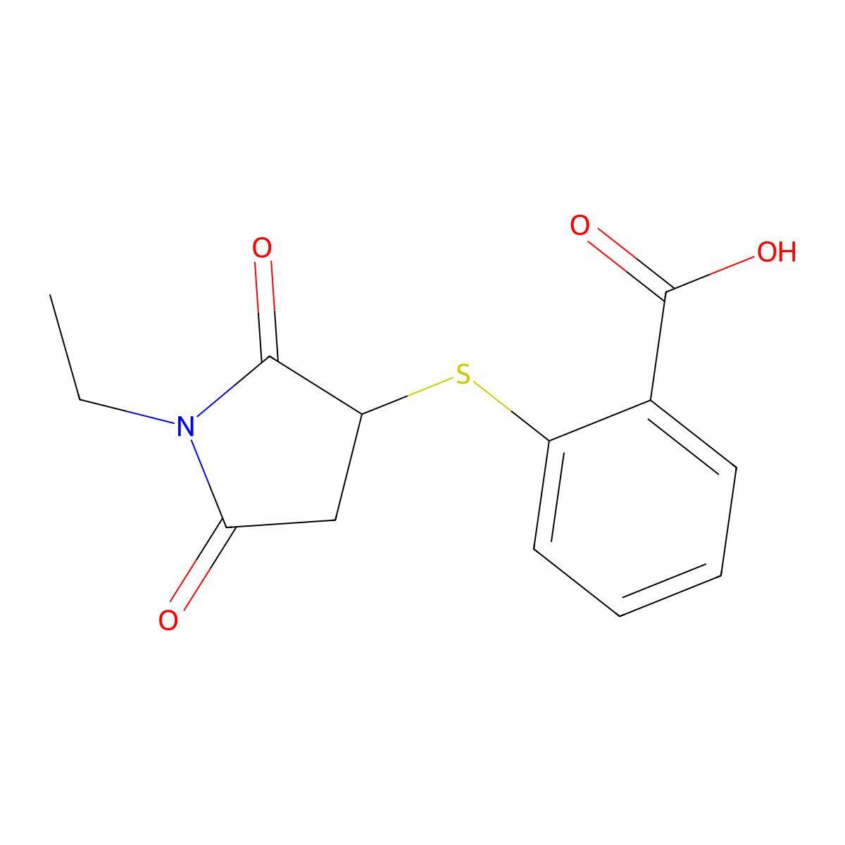 2-[(1-Ethyl-2,5-dioxopyrrolidin-3-YL)thio]benzoic acid molecular structure, CAS 350030-47-6