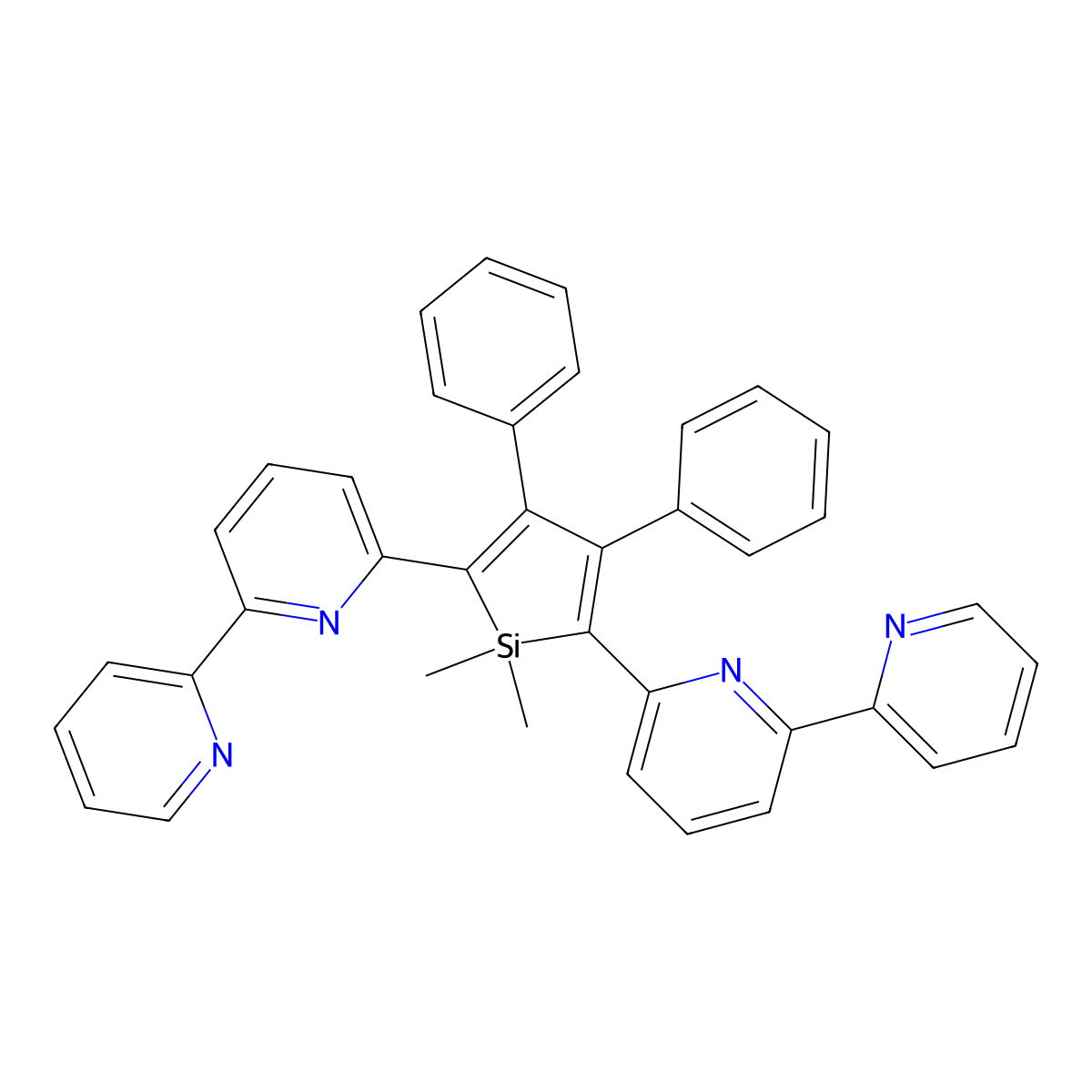 2,5-Bis(2,2'-bipyridin-6-yl)-1,1-dimethyl-3,4-diphenylsilole molecular structure, CAS 350042-00-1