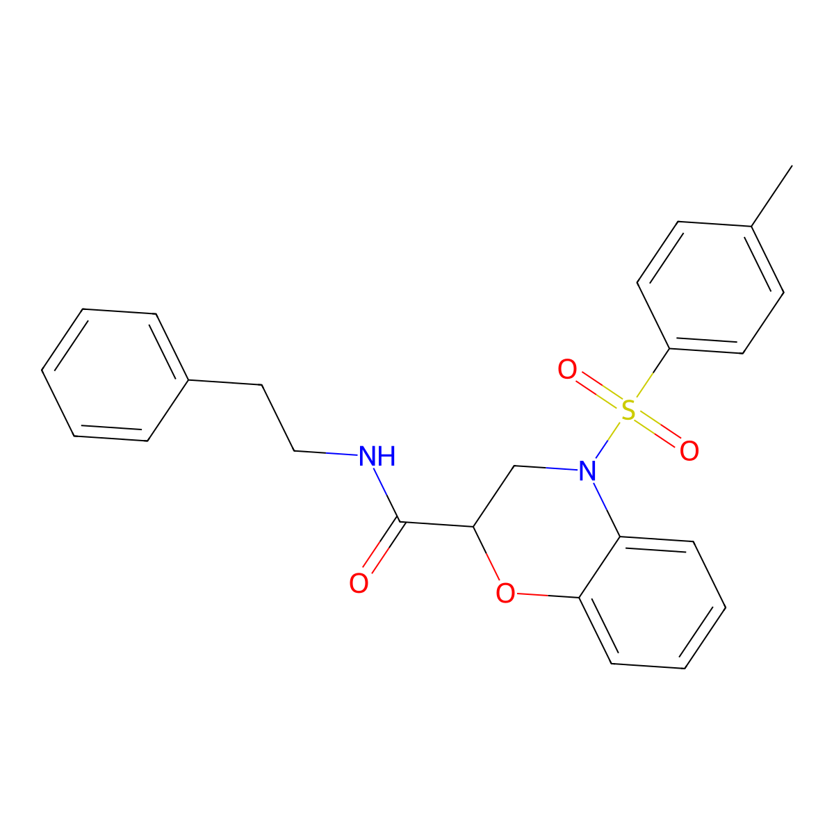 4-[(4-methylphenyl)sulfonyl]-N-(2-phenylethyl)-3,4-dihydro-2H-1,4-benzoxazine-2-carboxamide molecular structure, CAS 35017-57-3