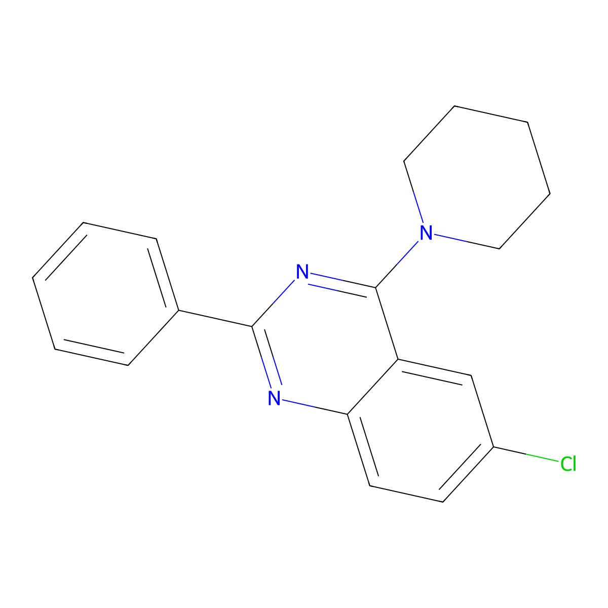 6-Chloro-2-phenyl-4-piperidin-1-ylquinazoline molecular structure, CAS 350246-90-1