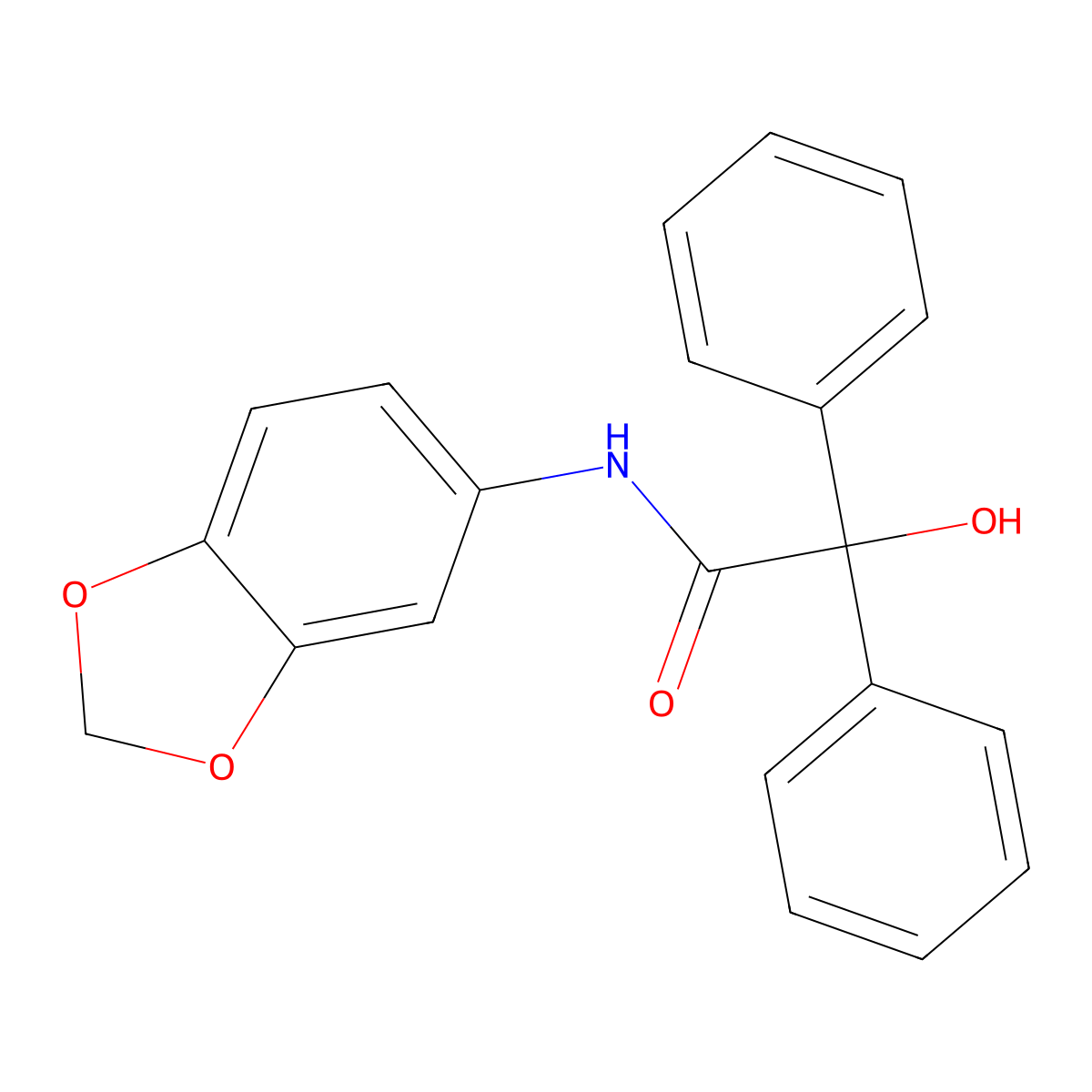 N-1,3-Benzodioxol-5-yl-alpha-hydroxy-alpha-phenylbenzeneacetamide molecular structure, CAS 350475-46-6