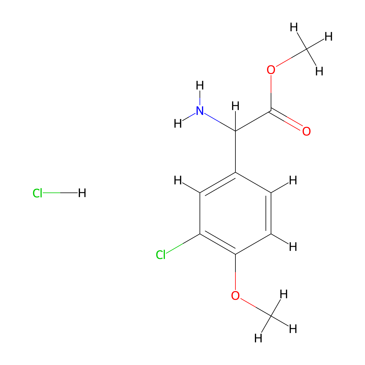 Methyl 2-amino-2-(3-chloro-4-methoxyphenyl)acetate hydrochloride molecular structure, CAS 350480-54-5