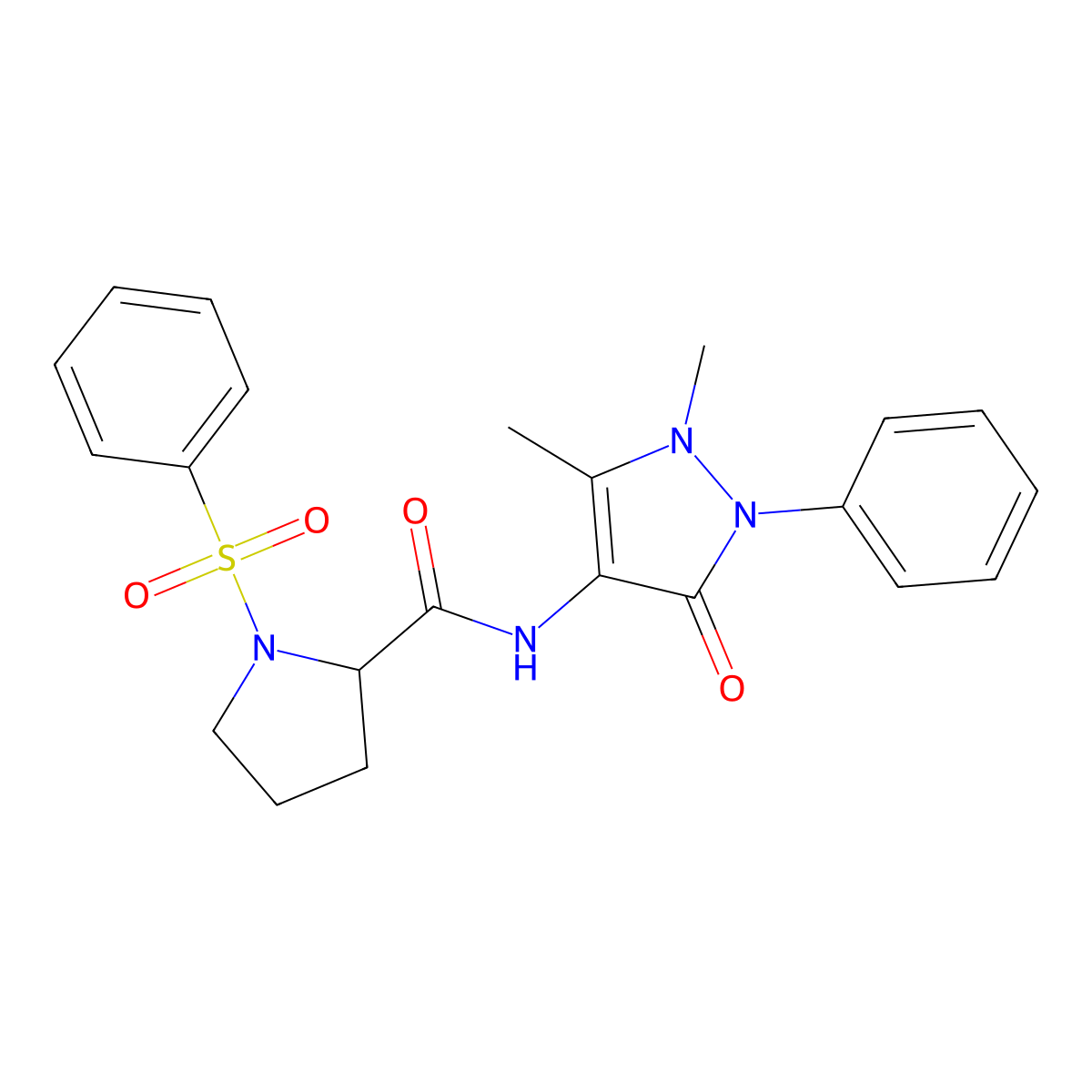 1-(benzenesulfonyl)-N-(1,5-dimethyl-3-oxo-2-phenylpyrazol-4-yl)pyrrolidine-2-carboxamide molecular structure, CAS 350497-40-4