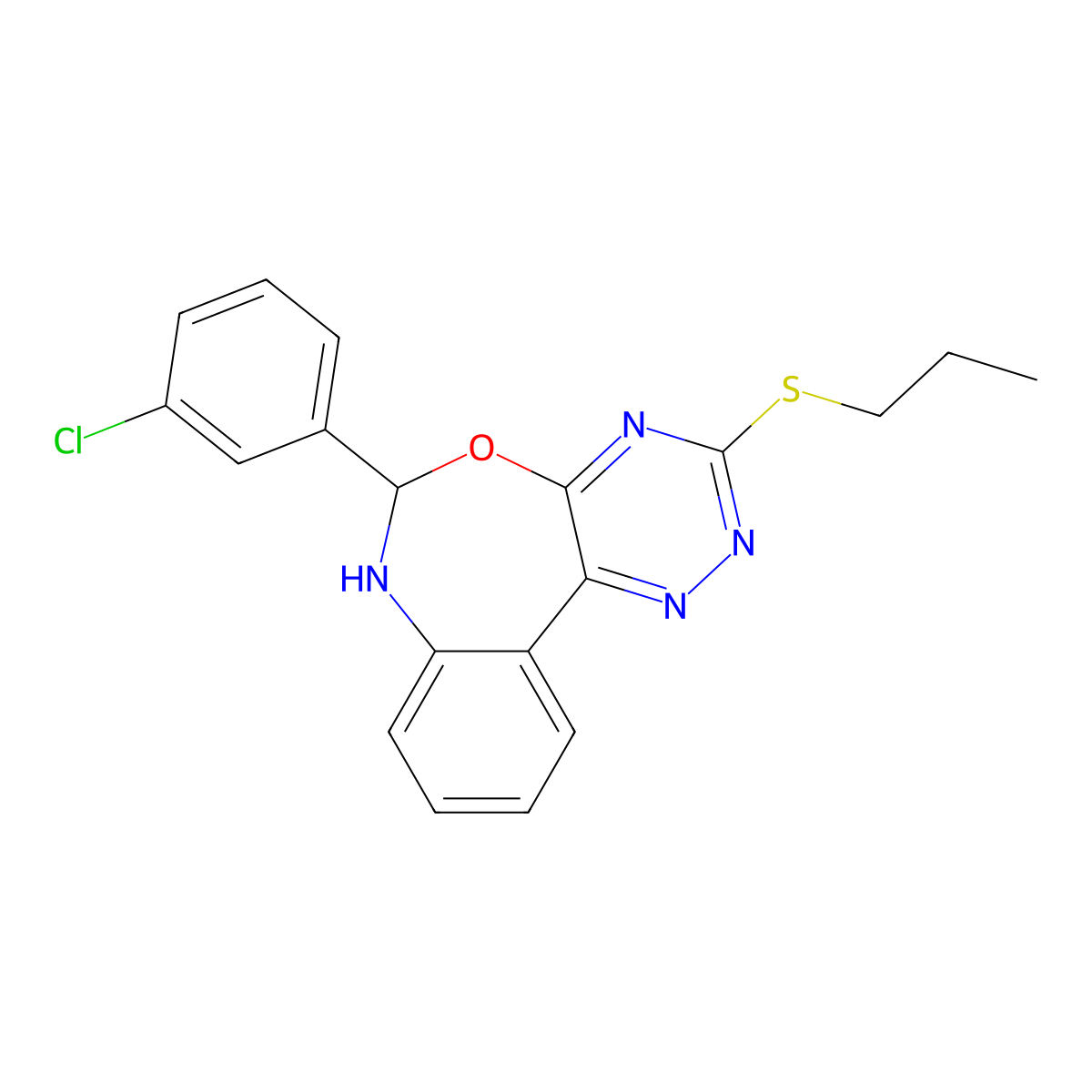 6-(3-Chlorophenyl)-3-(propylsulfanyl)-6,7-dihydro[1,2,4]triazino[5,6-d][3,1]benzoxazepine molecular structure, CAS 350503-74-1