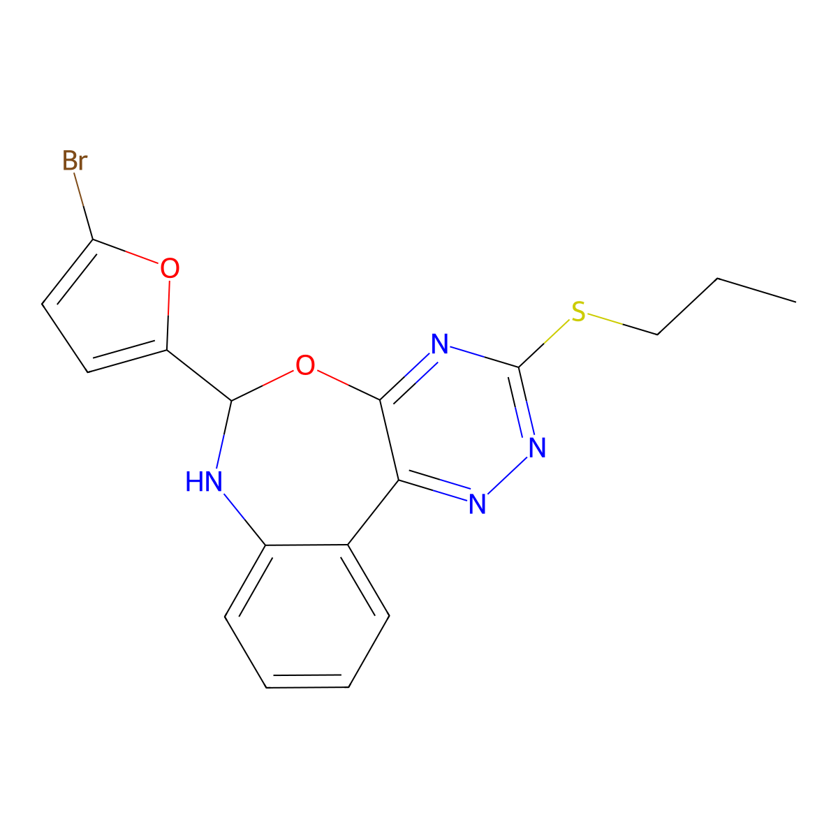6-(5-Bromofuran-2-yl)-3-propylsulfanyl-6,7-dihydro-[1,2,4]triazino[5,6-d][3,1]benzoxazepine molecular structure, CAS 350503-79-6