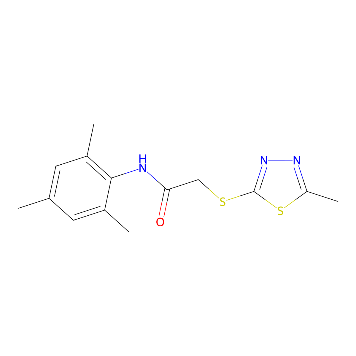 N-mesityl-2-[(5-methyl-1,3,4-thiadiazol-2-yl)sulfanyl]acetamide molecular structure, CAS 350509-72-7
