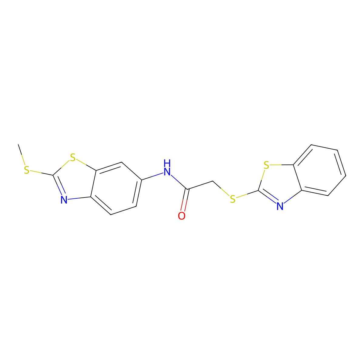 2-(1,3-benzothiazol-2-ylsulfanyl)-N-[2-(methylsulfanyl)-1,3-benzothiazol-6-yl]acetamide molecular structure, CAS 350509-79-4