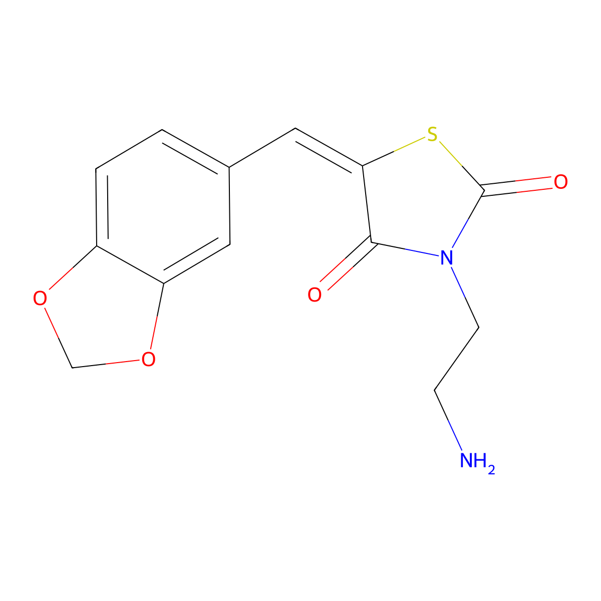 3-(2-Aminoethyl)-5-(1,3-benzodioxol-5-ylmethylidene)-1,3-thiazolidine-2,4-dione molecular structure, CAS 350509-85-2