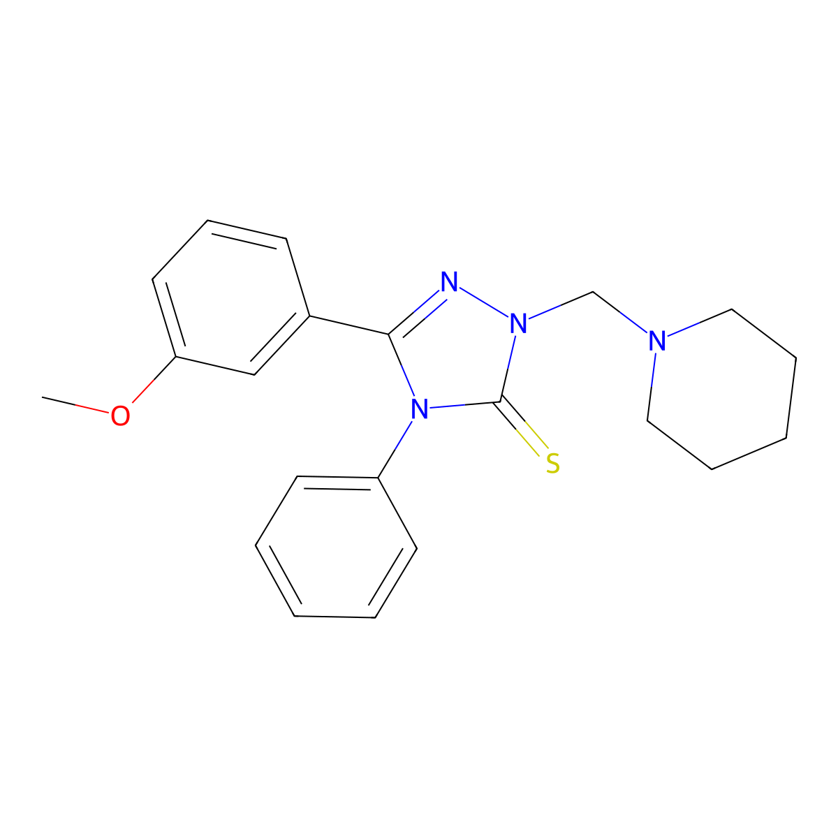 5-(3-Methoxyphenyl)-4-phenyl-2-(piperidin-1-ylmethyl)-1,2,4-triazole-3-thione molecular structure, CAS 350588-83-9