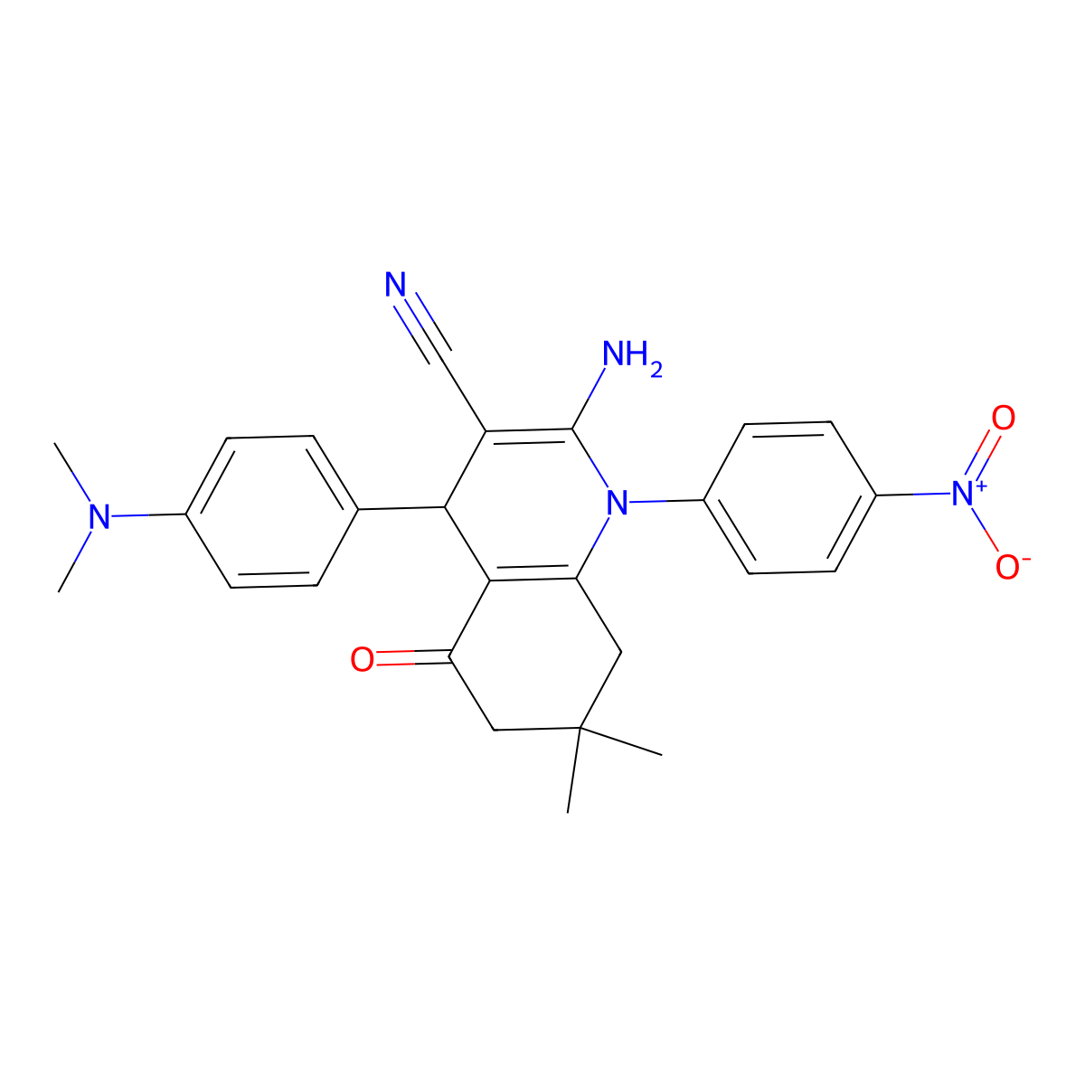 2-Amino-4-(4-(dimethylamino)phenyl)-7,7-dimethyl-1-(4-nitrophenyl)-5-oxo-1,4,5,6,7,8-hexahydro-3-quinolinecarbonitrile molecular structure, CAS 350612-66-7