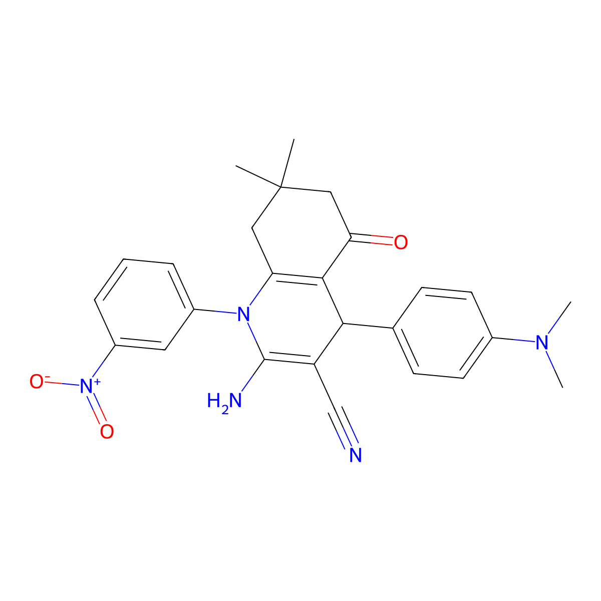 2-Amino-4-[4-(dimethylamino)phenyl]-7,7-dimethyl-1-(3-nitrophenyl)-5-oxo-1,4,5,6,7,8-hexahydro-3-quinolinecarbonitrile molecular structure, CAS 350612-67-8