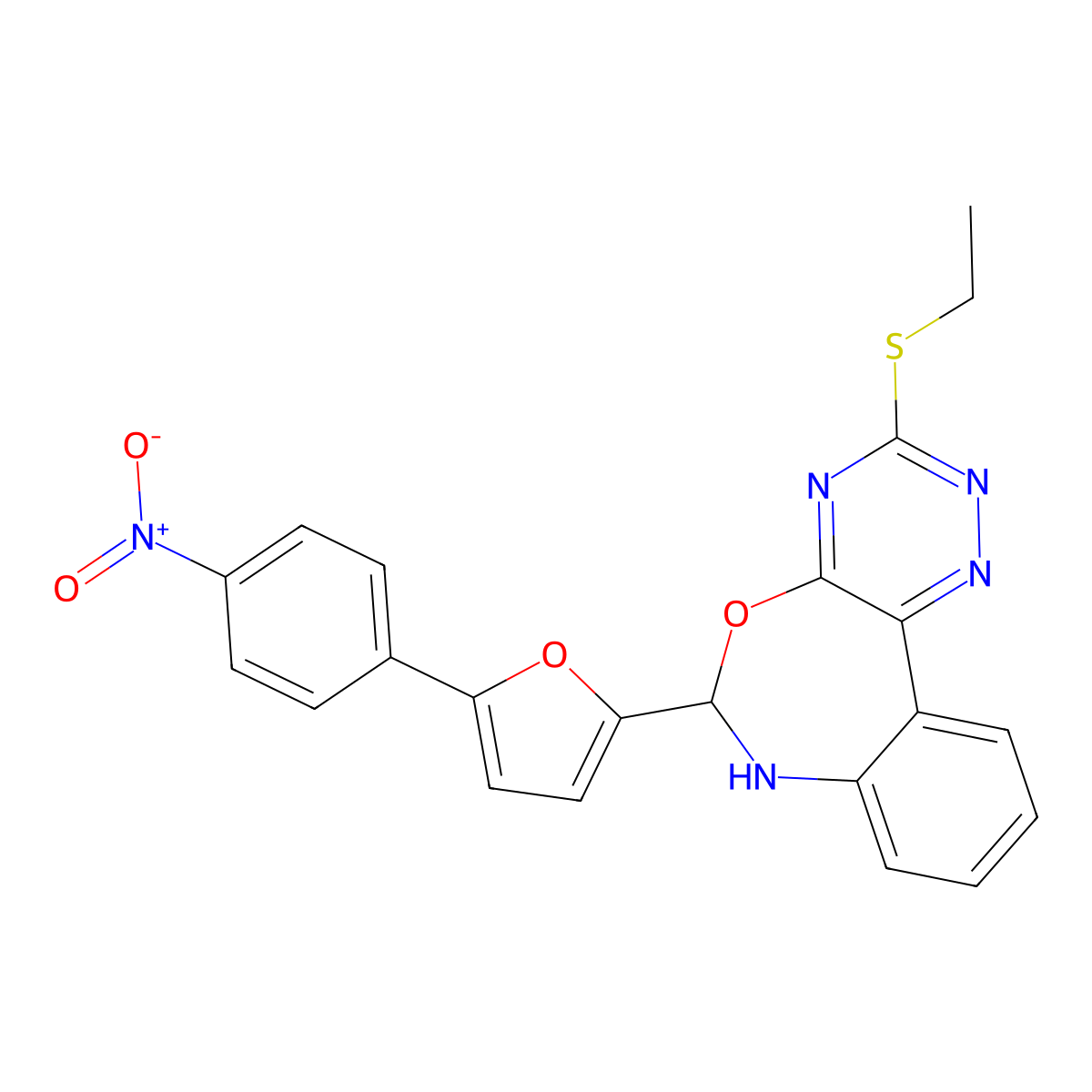 3-Ethylsulfanyl-6-[5-(4-nitrophenyl)furan-2-yl]-6,7-dihydro-[1,2,4]triazino[5,6-d][3,1]benzoxazepine molecular structure, CAS 350613-27-3