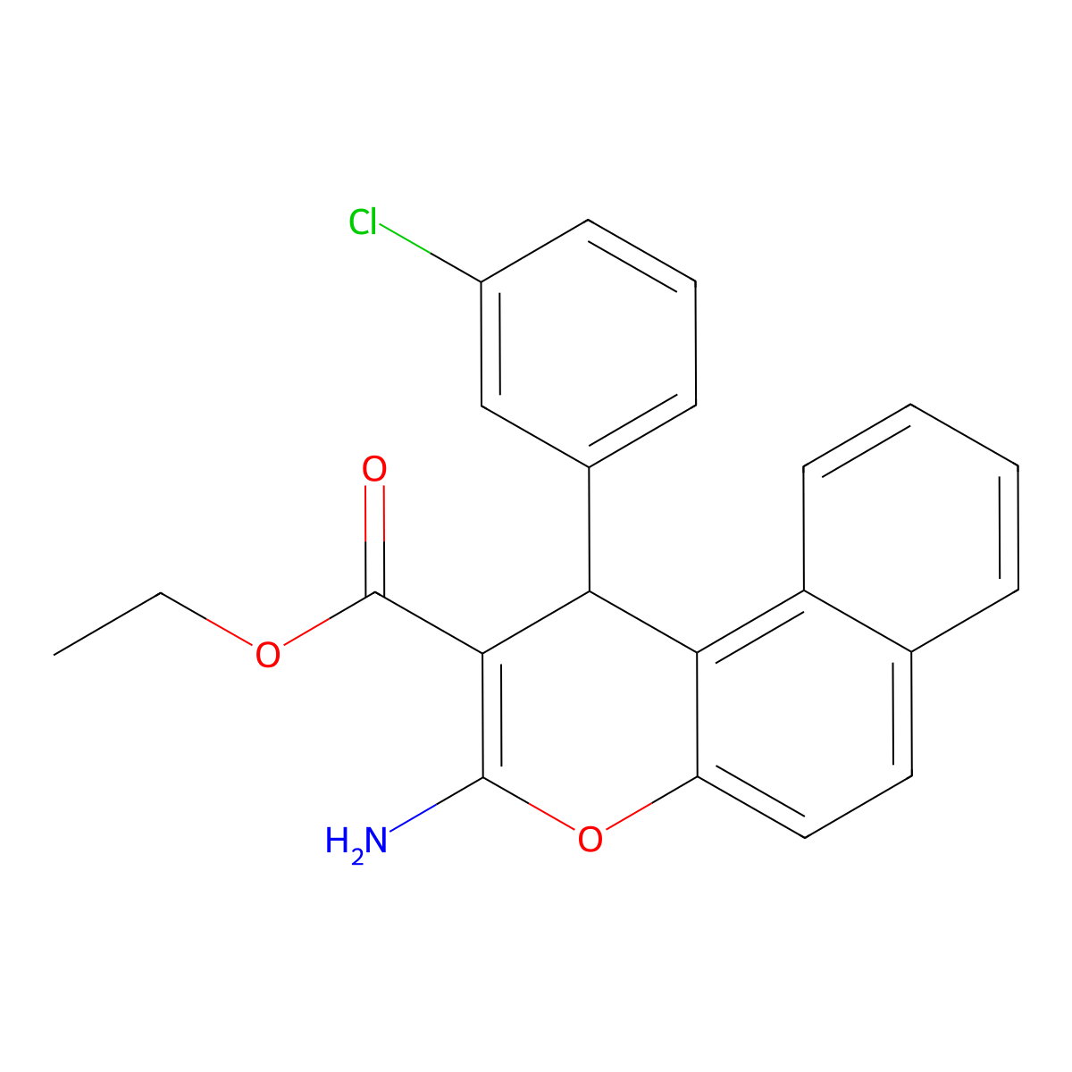 Ethyl 3-amino-1-(3-chlorophenyl)-1H-benzo[f]chromene-2-carboxylate molecular structure, CAS 350680-25-0