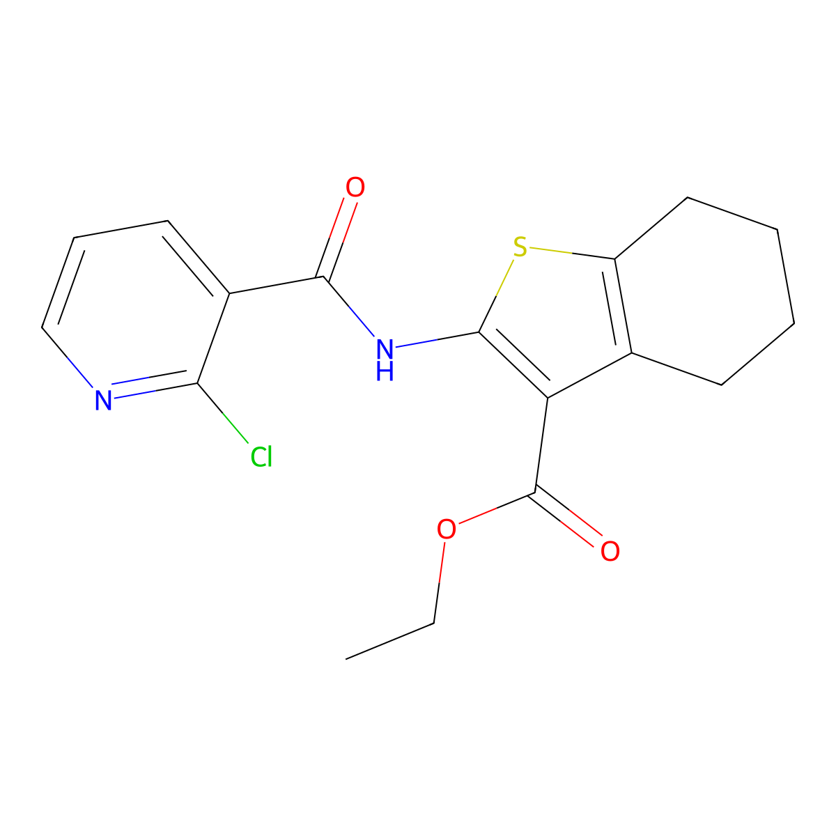 Ethyl 2-{[(2-chloropyridin-3-yl)carbonyl]amino}-4,5,6,7-tetrahydro-1-benzothiophene-3-carboxylate molecular structure, CAS 350698-63-4