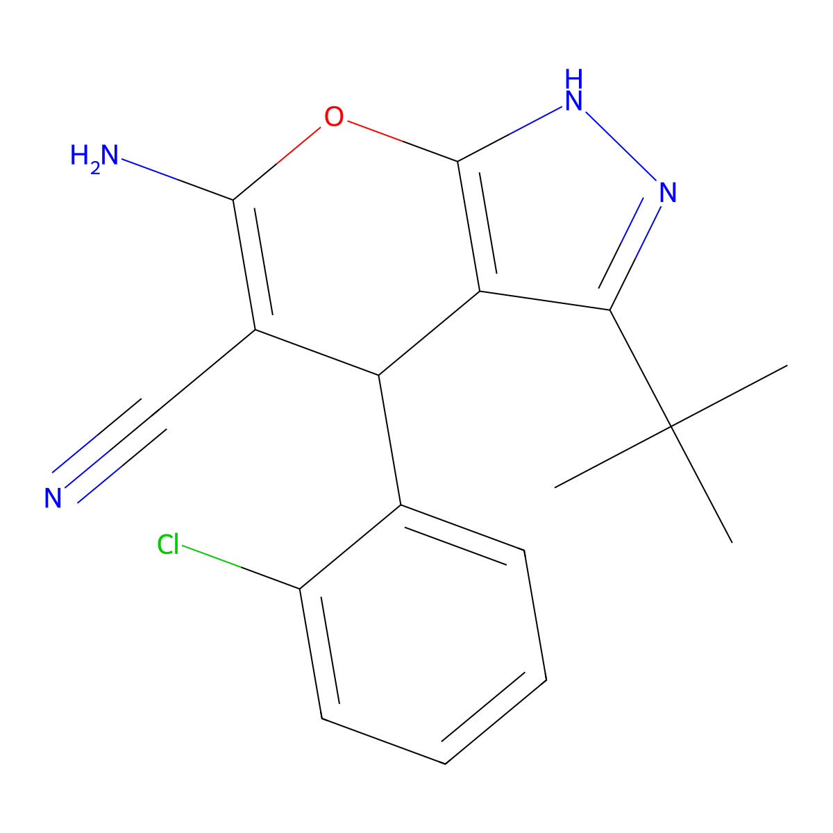 6-Amino-3-tert-BU-4-(2-CL-PH)-1,4-dihydropyrano(2,3-C)pyrazole-5-carbonitrile molecular structure, CAS 350698-91-8