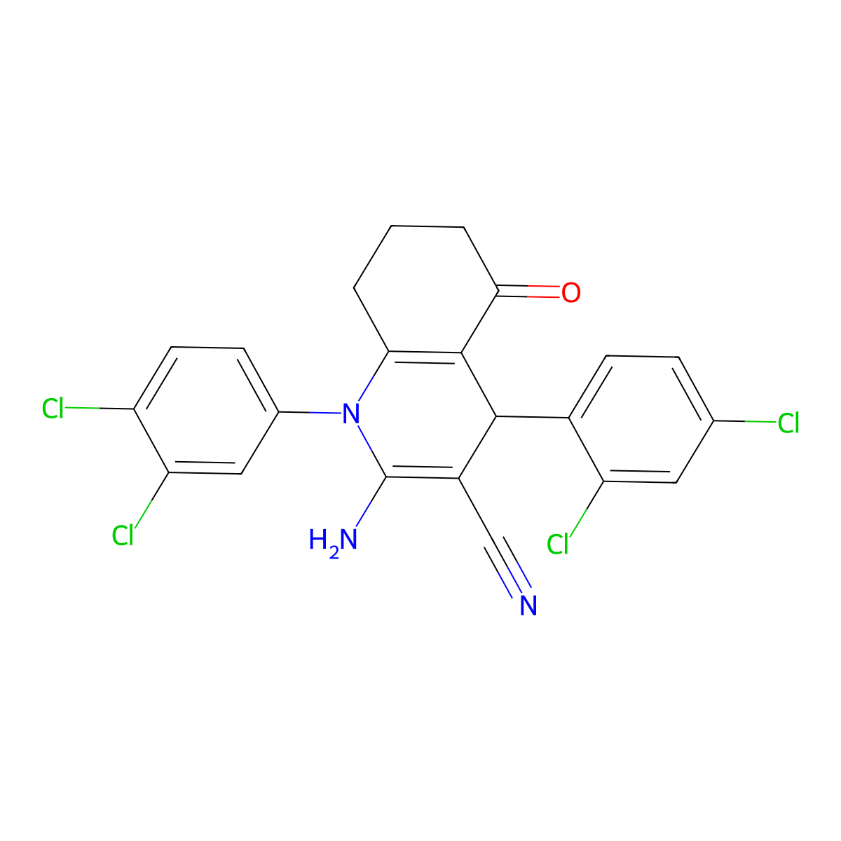 2-Amino-4-(2,4-dichlorophenyl)-1-(3,4-dichlorophenyl)-5-oxo-1,4,5,6,7,8-hexahydro-3-quinolinecarbonitrile molecular structure, CAS 350699-84-2