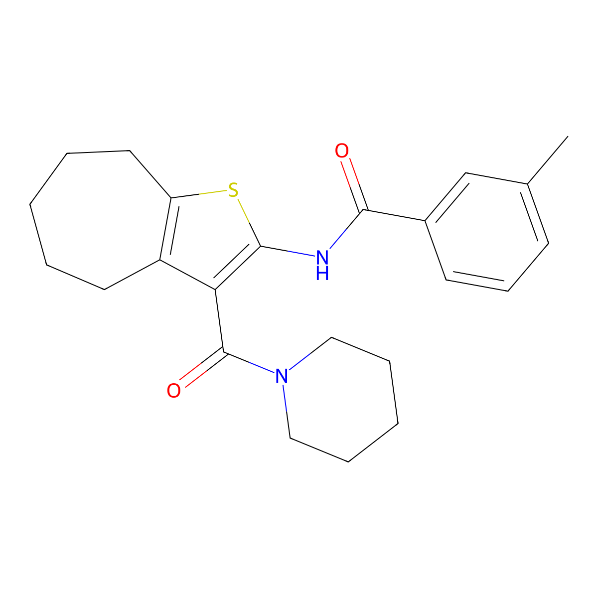 3-methyl-N-[3-(piperidine-1-carbonyl)-5,6,7,8-tetrahydro-4H-cyclohepta[b]thiophen-2-yl]benzamide molecular structure, CAS 350700-47-9