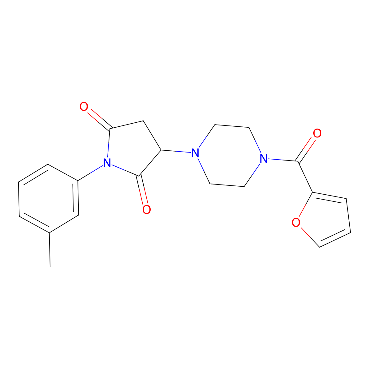 3-[4-(Furan-2-ylcarbonyl)piperazin-1-yl]-1-(3-methylphenyl)pyrrolidine-2,5-dione molecular structure, CAS 350707-88-9