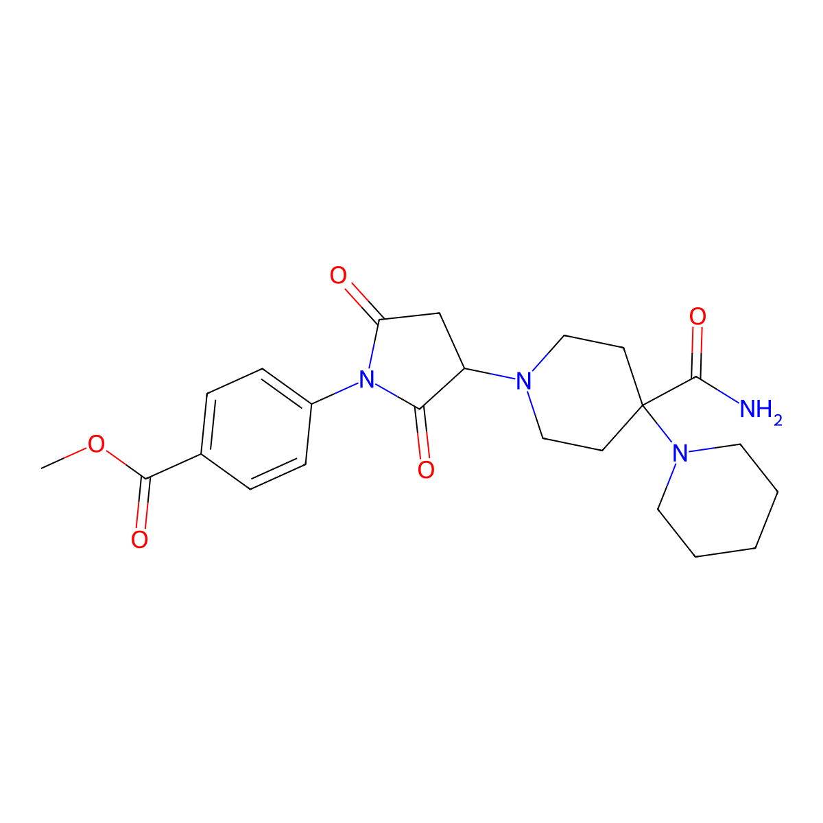 Methyl 4-[3-(4-carbamoyl-4-piperidin-1-ylpiperidin-1-yl)-2,5-dioxopyrrolidin-1-yl]benzoate molecular structure, CAS 350708-03-1