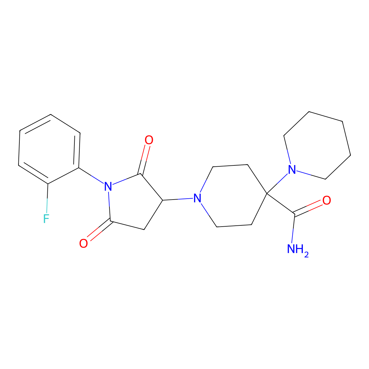 1-[1-(2-Fluorophenyl)-2,5-dioxopyrrolidin-3-yl]-4-piperidin-1-ylpiperidine-4-carboxamide molecular structure, CAS 350708-05-3
