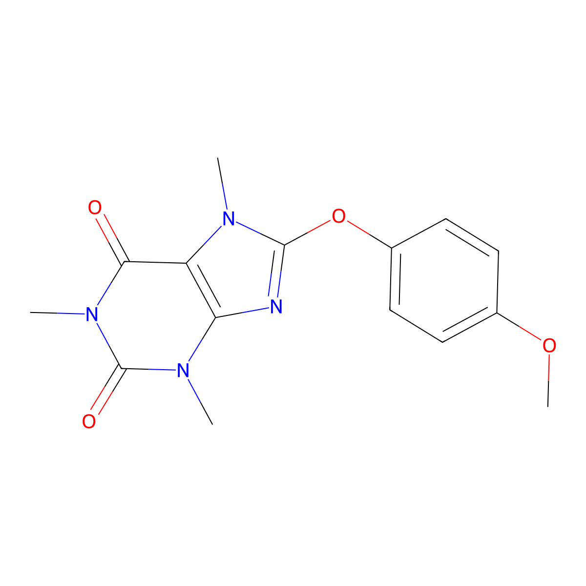 8-(4-Methoxyphenoxy)-1,3,7-trimethylpurine-2,6-dione molecular structure, CAS 350715-21-8