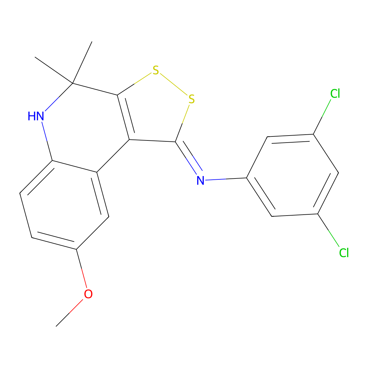 3,5-dichloro-N-[(1Z)-8-methoxy-4,4-dimethyl-4,5-dihydro-1H-[1,2]dithiolo[3,4-c]quinolin-1-ylidene]aniline molecular structure, CAS 350715-64-9
