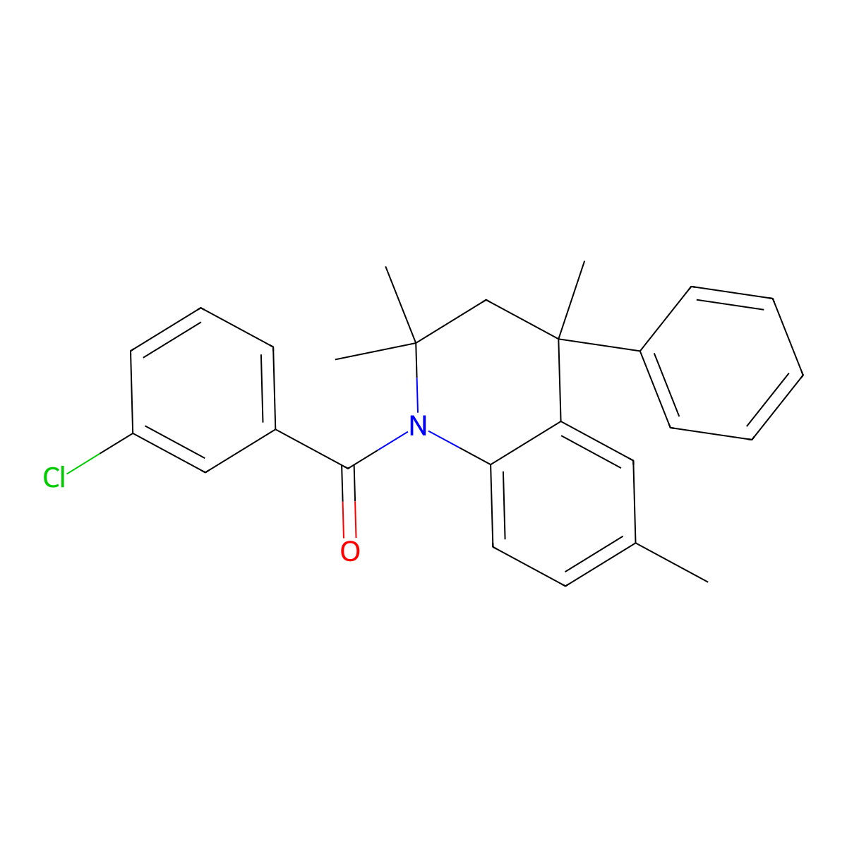 (3-chlorophenyl)(2,2,4,6-tetramethyl-4-phenyl-3,4-dihydroquinolin-1(2H)-yl)methanone molecular structure, CAS 350715-71-8