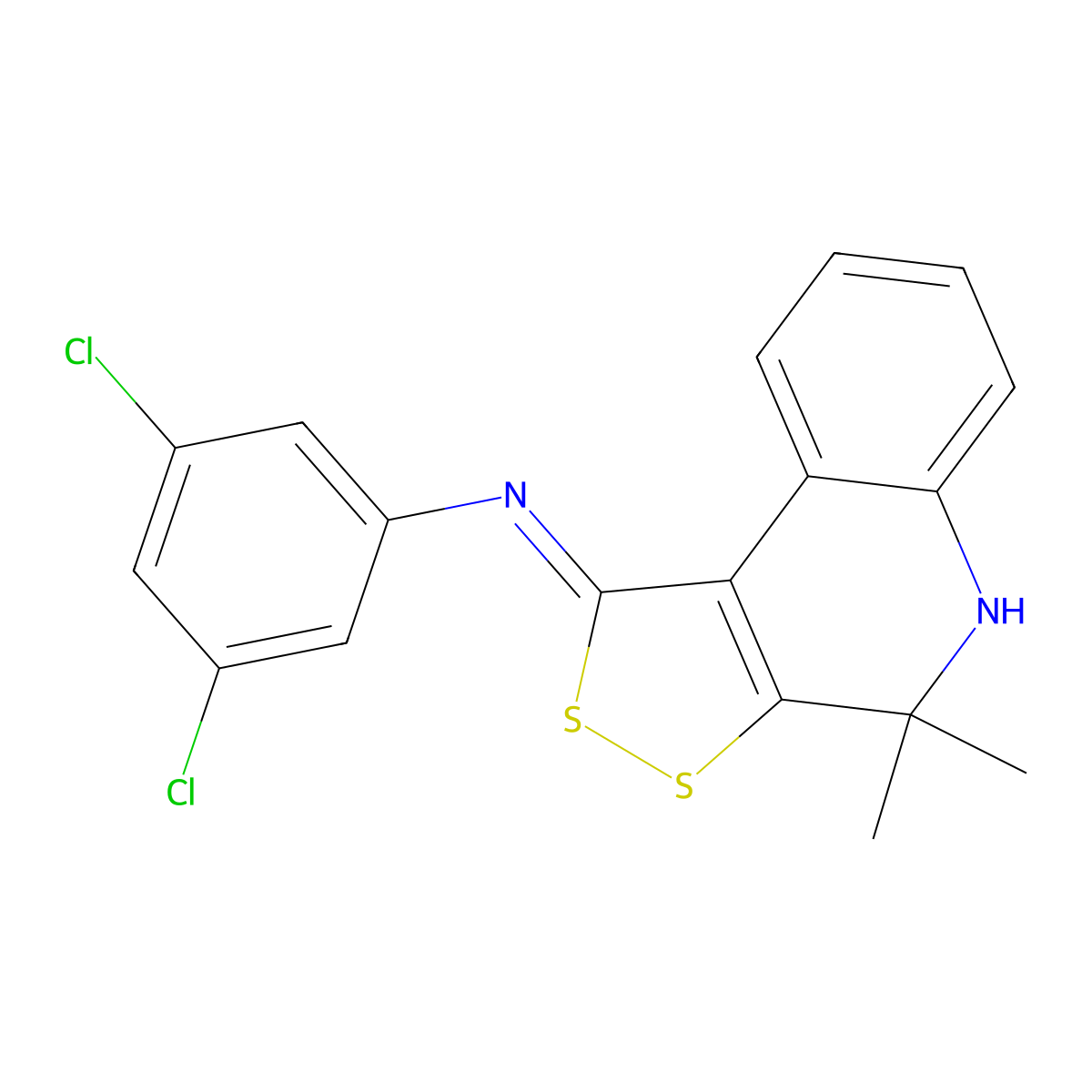 3,5-dichloro-N-[(1Z)-4,4-dimethyl-4,5-dihydro-1H-[1,2]dithiolo[3,4-c]quinolin-1-ylidene]aniline molecular structure, CAS 350715-75-2