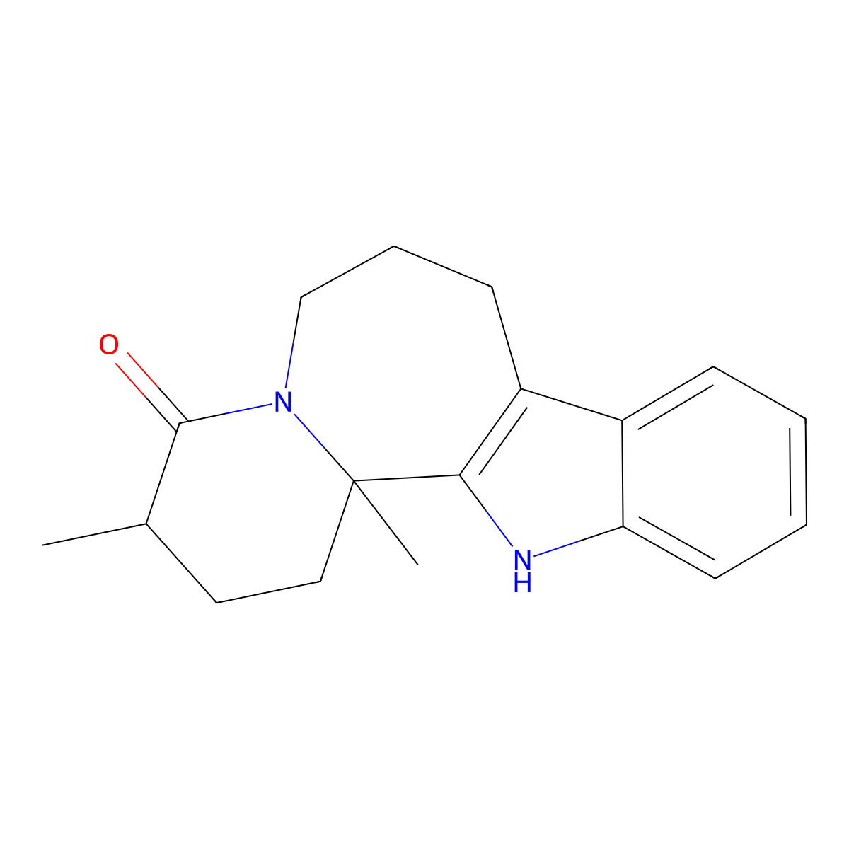 3,13b-Dimethyl-1,2,3,6,7,8,13,13b-octahydro-4H-pyrido[1',2':1,2]azepino[3,4-b]indol-4-one molecular structure, CAS 35073-86-0